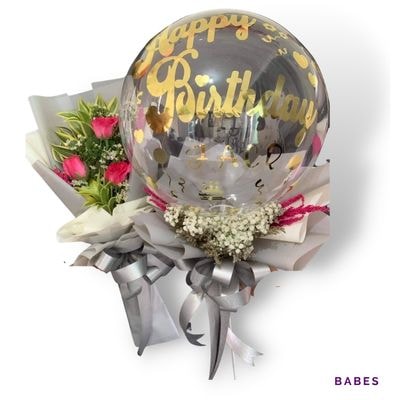 Babes: Personalized bubble balloon paired with fresh flowers, creating a charming and elegant gift for every celebration.