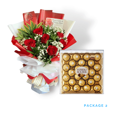 Bundle #2: Romantic Rose Bouquet with Ferrero Gold Chocolates