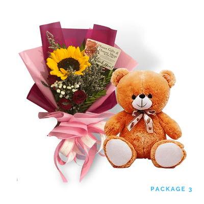 Bundle #3: Sweet Rose and Sunflower Bouquet with Teddy Bear for Heartfelt Gifting