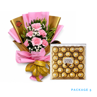 Bundle #5: Carnation Bouquet with Ferrero Chocolates and Black Forest Cake