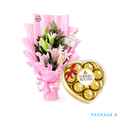Bundle #8: Elegant Lily Bouquet with Fresh Fruits and Ferrero Chocolates