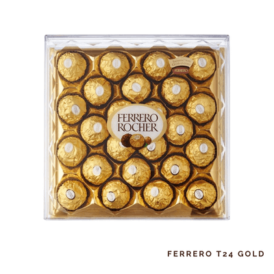 Ferrero T24 Gold: Luxurious Ferrero chocolates elegantly boxed, offering rich hazelnut indulgence and timeless sophistication for every special occasion.