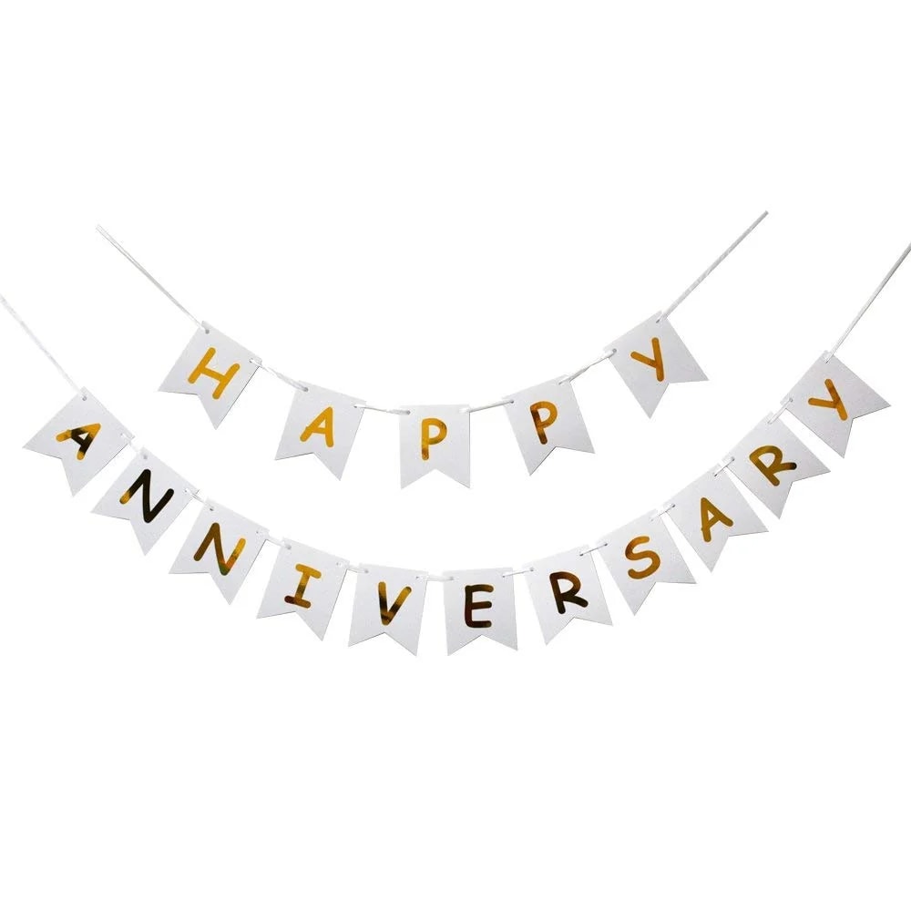 Happy Anniversary: Elegant “HAPPY ANNIVERSARY” banner, adding romance, joy, and a festive touch to memorable celebrations and heartfelt surprises.