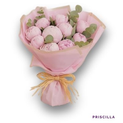 Priscilla: Ten premium peonies beautifully arranged, creating a luxurious bouquet perfect for expressing love, admiration, gratitude, and devotion.